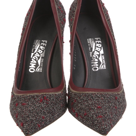 Salvatore Ferragamo insprd Tweed Pumps Burgundy - Picture 6 of 7